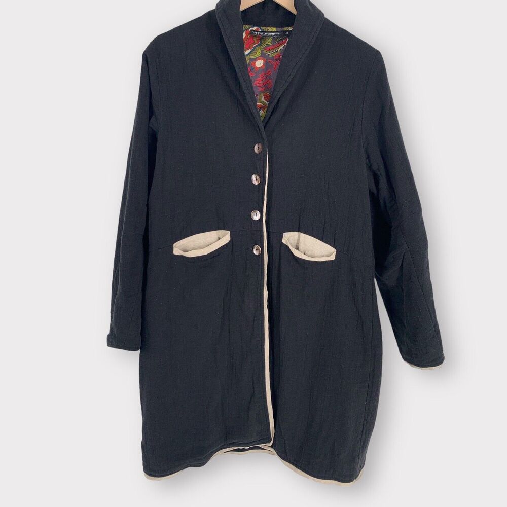 LITTLE JOURNEYS CHICAGO Floral Lined Black Cheesecloth Coat M - Picture 11 of 11